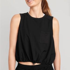 New Old Navy Black Stretch Tech Cinched hem Cropped top